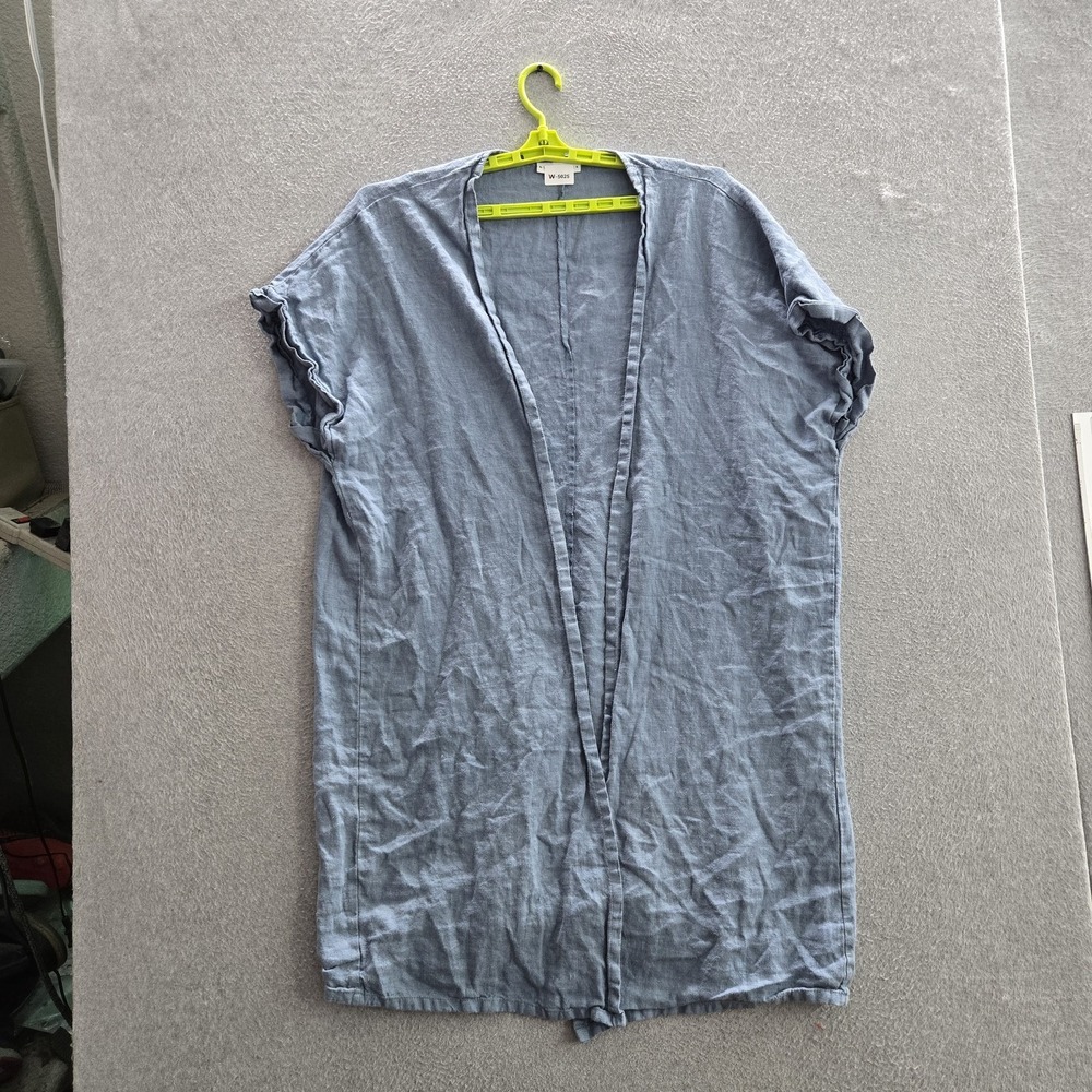 Bryn Walker‎ Women Cardigan M Blue Linen Open Front Duster Coastal Beachy